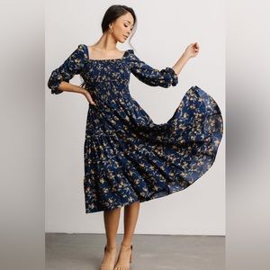 Baltic Born Midi Smocked Dress | Navy Floral